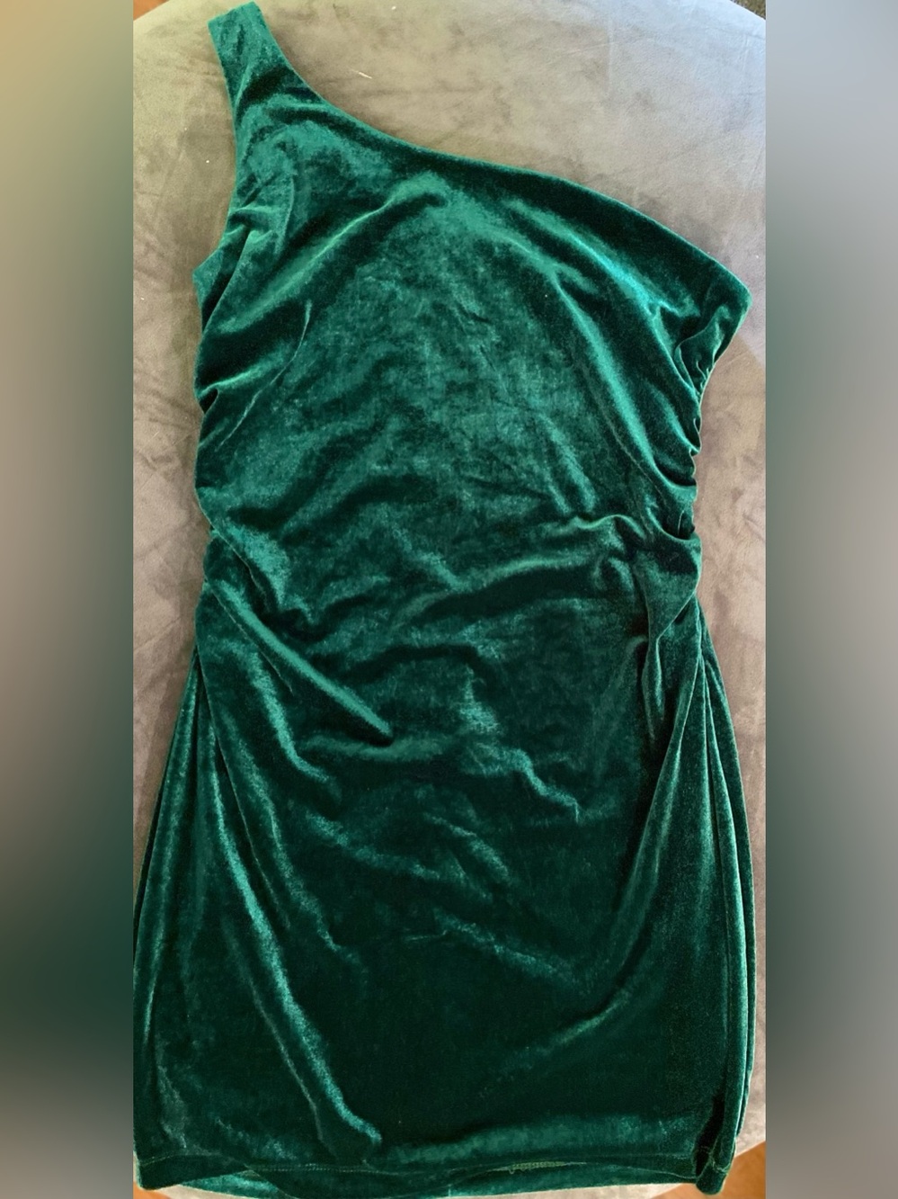 Honey and Rosie One-Shoulder Emerald Velvet Dress